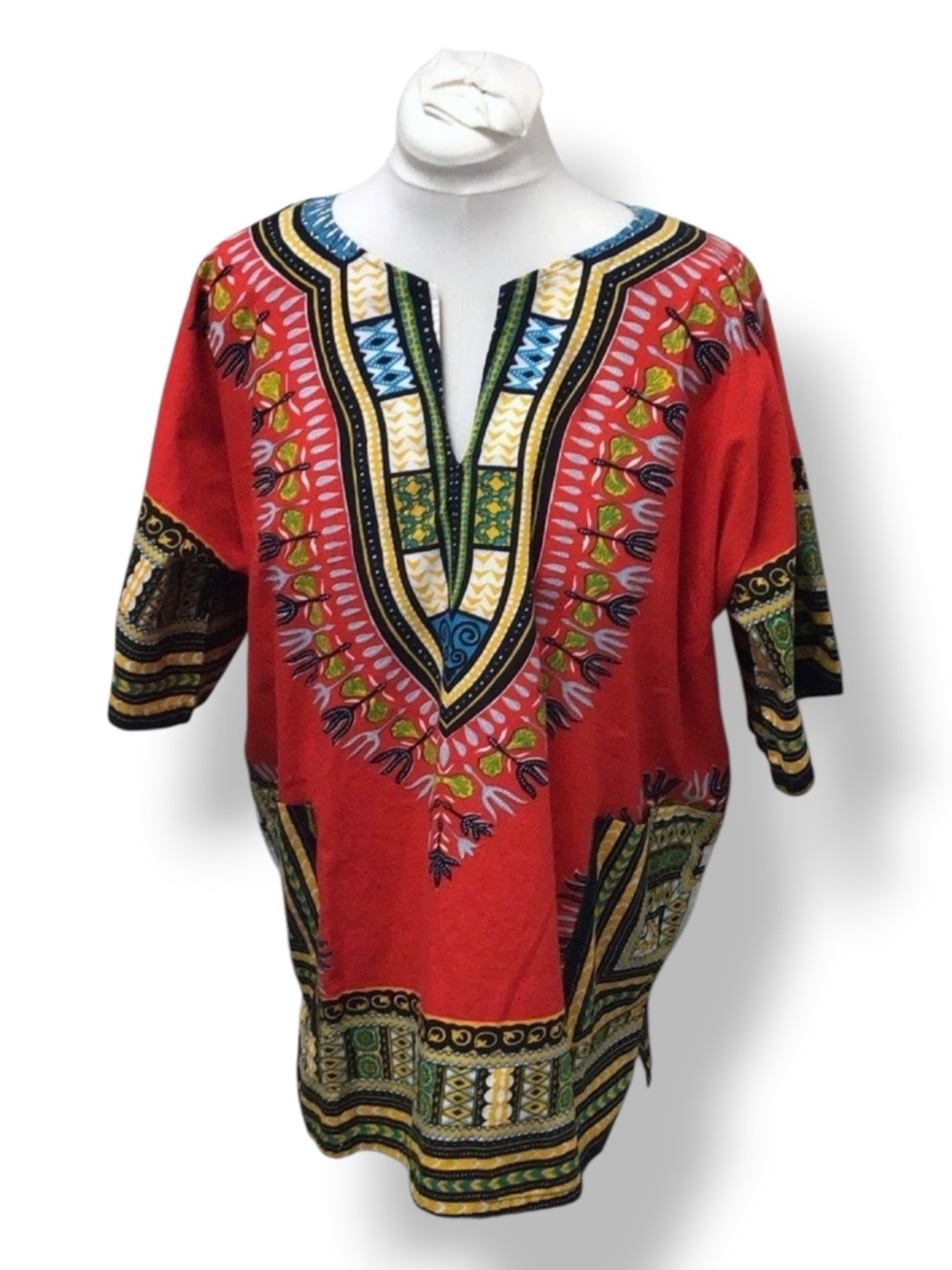 National Sport Shirts by Manhattan Mens Short Sleeve Dashiki Ethnic Tribal Red L